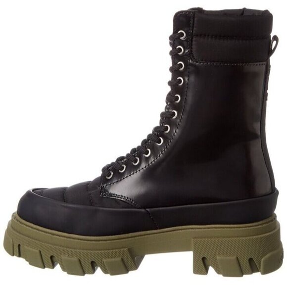 Ganni Quilted Nylon & Leather Combat Boot Size 35 US 5 Black Green $475 - Picture 1 of 12